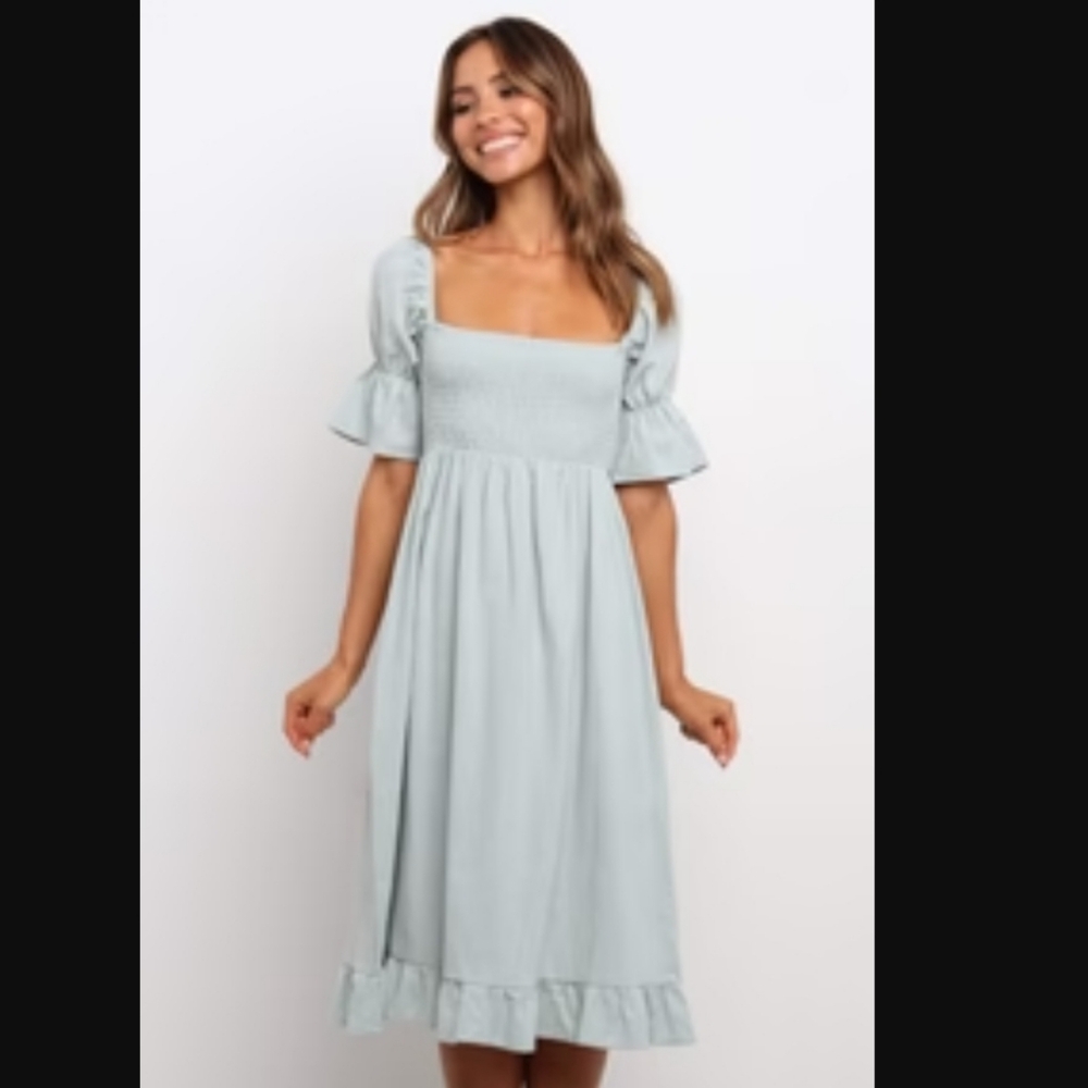 Smocked Light Mint Midi Dress